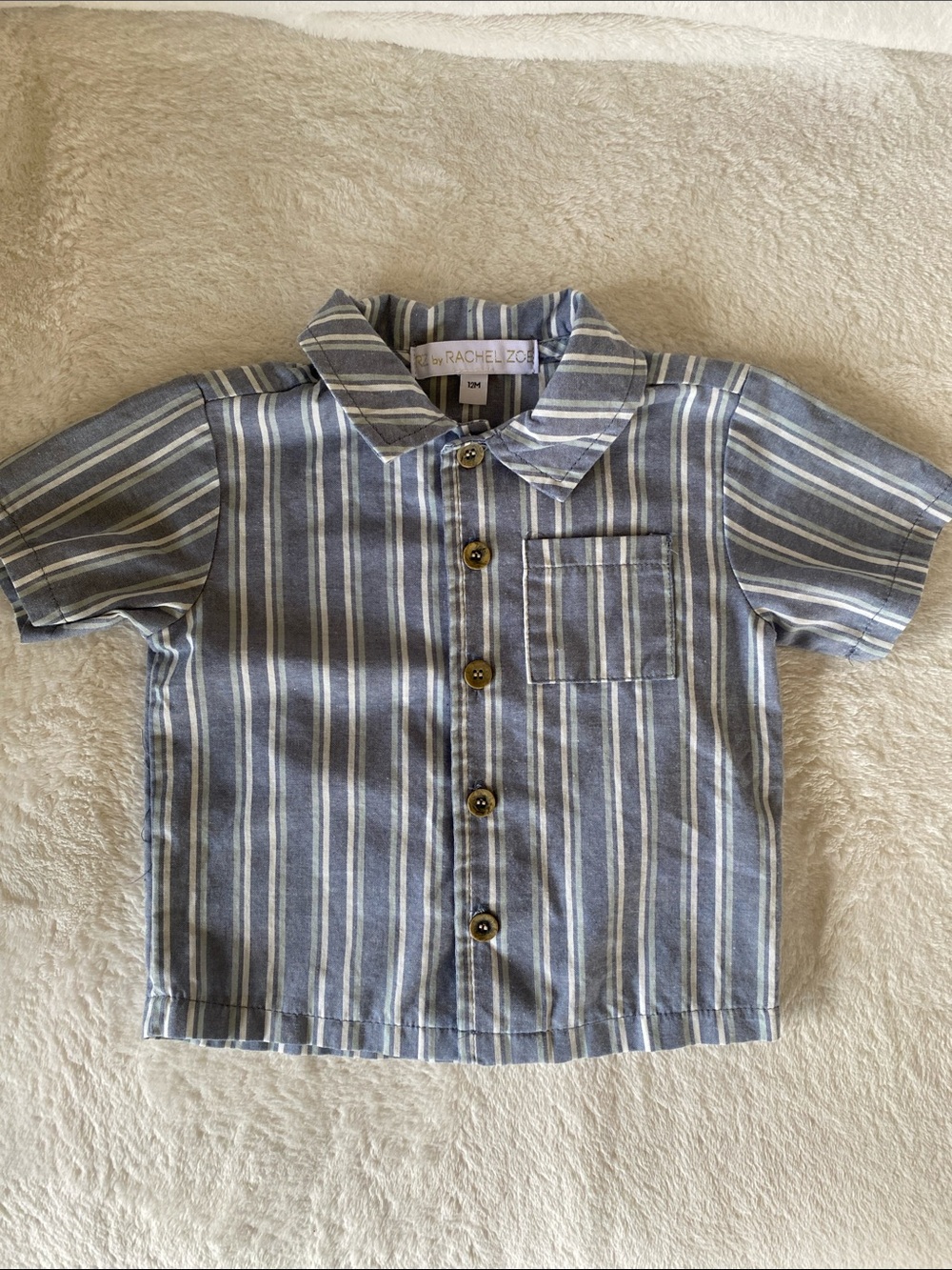 Rachel Zoe Kids 12M Blue and White Striped Short-Sleeve Button-Front Shirt